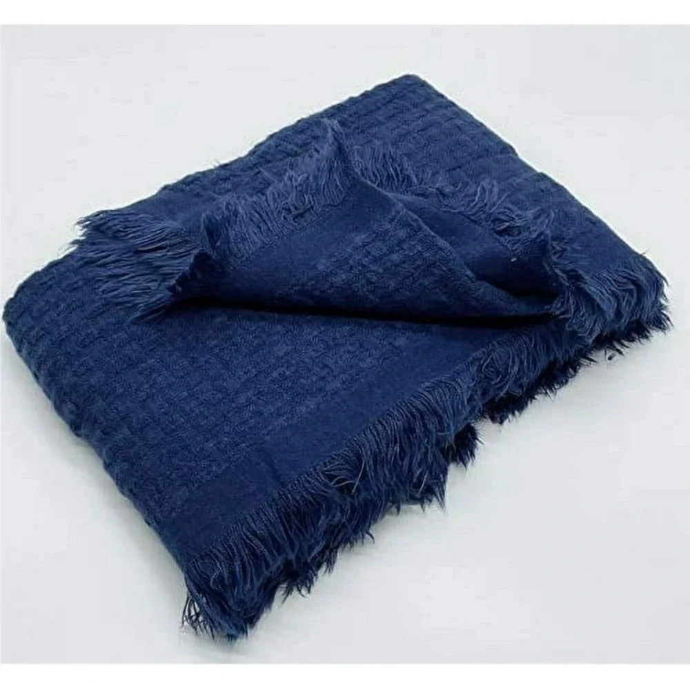 Fennco‎ Styles Waffle Weave Blue Sift Lightweight Throw Blanket Fringe 50x60 NWT